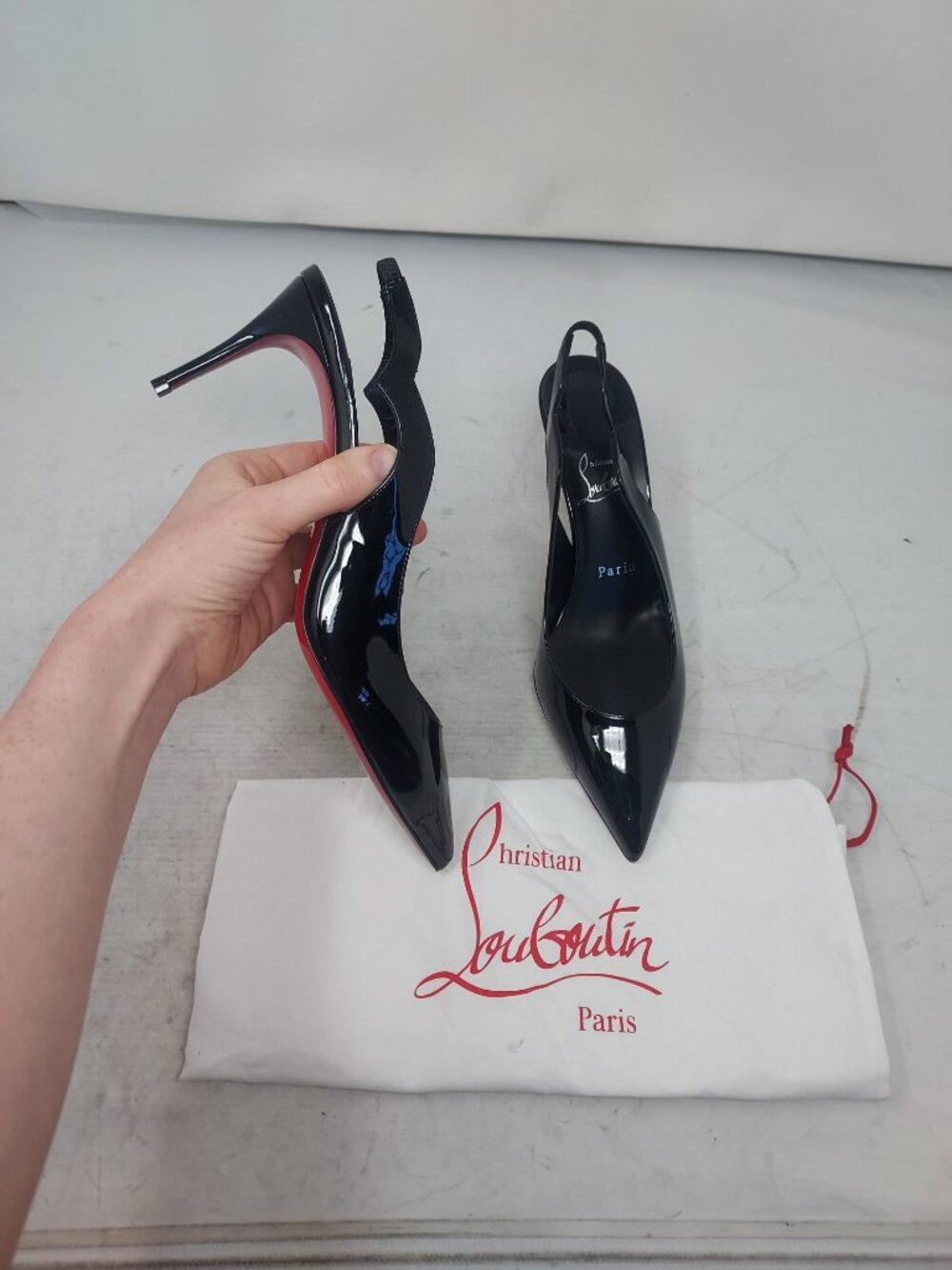 Christian Louboutin Black Patent Hot Chick Slingback Pump